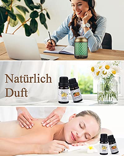 JVJH 300ml Aroma Diffuser, Metall Aromatherapie Diffusor mit 2 x10ml Ätherische Öle Set,Raumbefeuchter Elektrisch Duftlampe,7 Farbe Licht Vintage Diffusor für Home &Office