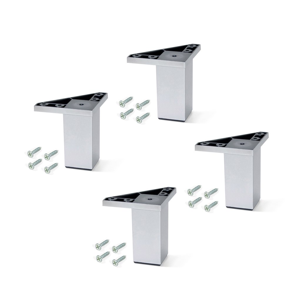 Emuca - Plastic Furniture Feet with Fixing Screws for Cabinet/Wardrobe/Sofa, Silver Painted, 80 mm Height, Set of 4 Piece — image 1