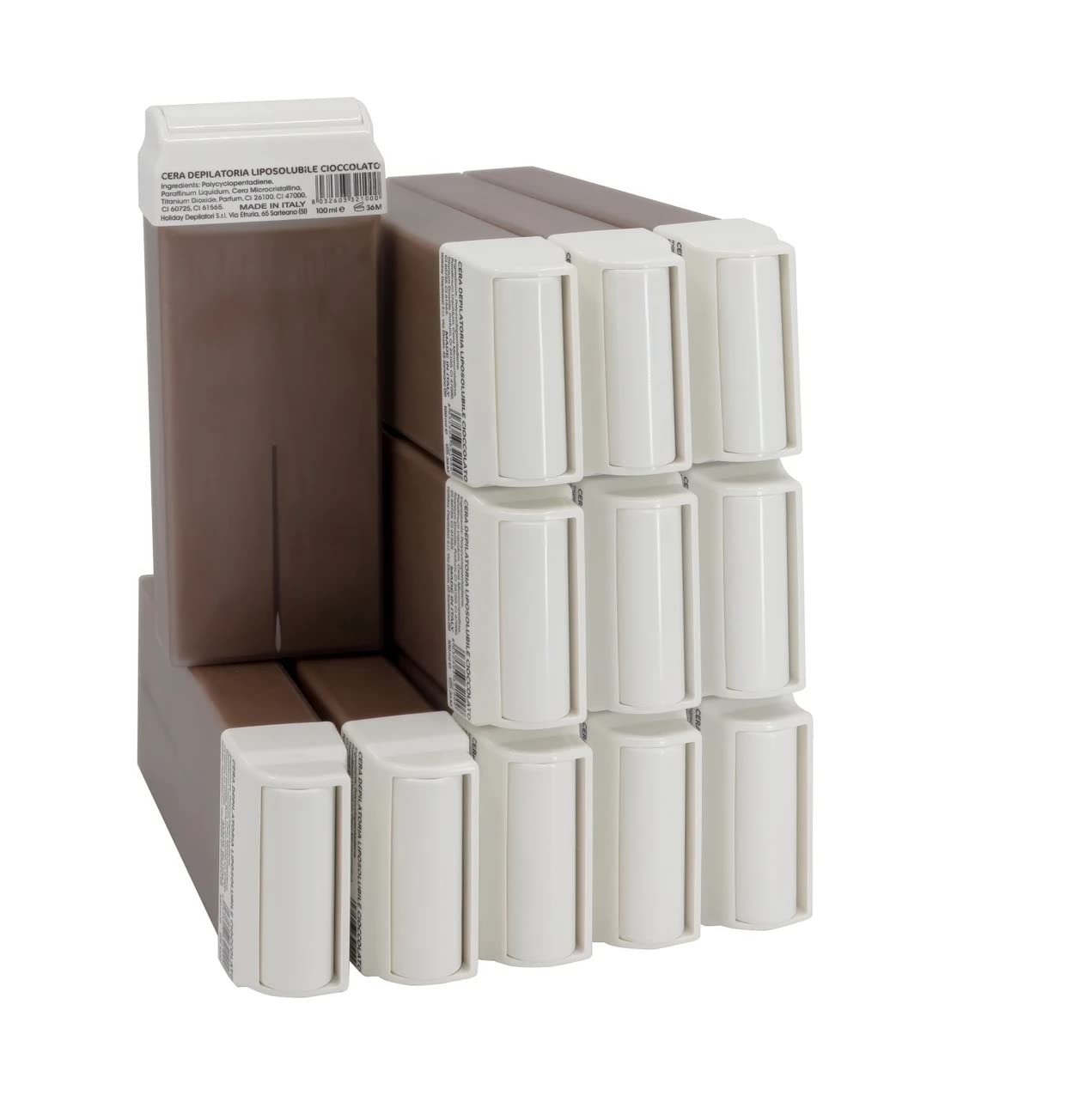 EpilWax Set of Roll-On Cartridges for Hair Removal - Large 100 ml Roll-on Waxing Refills (Chocolate, Set of 12)