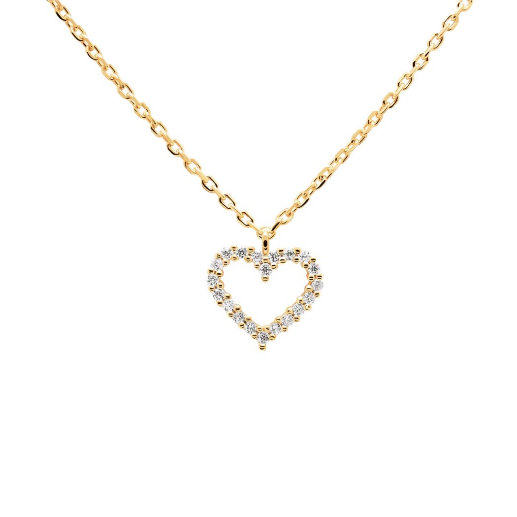 P D PAOLA - White Heart Necklace - 925 Sterling Silver 18k Gold Plated - Jewellery for Women