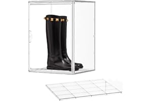 ZLLZUU Acrylic Display Case with an Adjustable Divider, 2 Tiers XXX-Large Boot Shoe Storage Boxes Clear Plastic Stackable Storage Bin with Lids Super Large Clear Display Box for Shoes, Collectibles