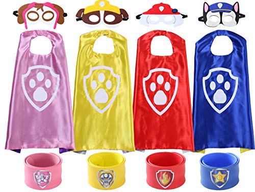 Munfa Superheros Dress Up Costumes 4 Satin Capes with Felt Mask Matching Wristbands for Kids