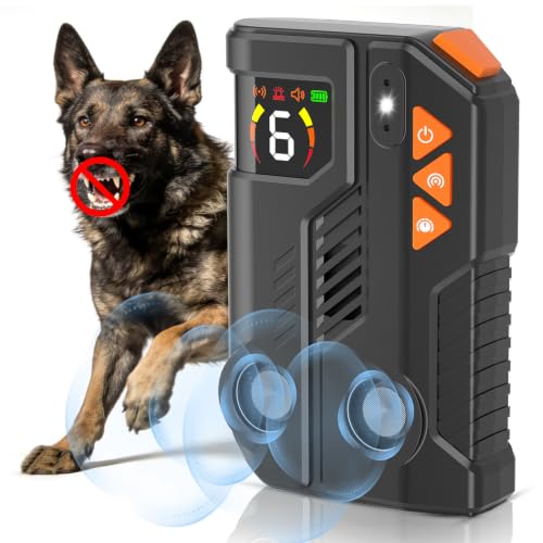 Anti Aboiement Chien Ultrason Puissant AI, 2 Émetteur Ultrason Chien, 6 Sensibilités 3 Intensités, Ultrasons Anti Aboiement Intérieur Extérieur, Solutions Anti-Aboiement Pour Chiens IPX6 Rechargeable