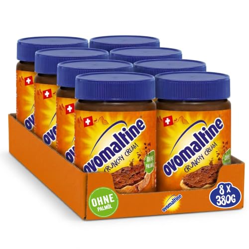 Ovomaltine Crunchy Cream Brotaufstrich - einzigartig knusprige Schoko-Creme ohne Palmoel - suesser Aufstrich mit knusprigen Ovomaltine Stueckchen - hergestellt in der Schweiz (8 x 380g)