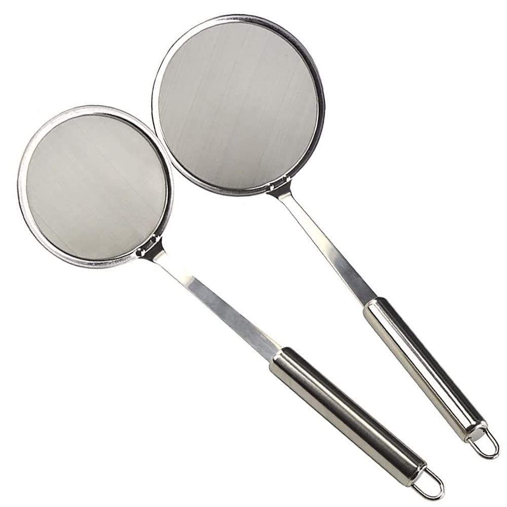 Aieraczy Spider Strainer Skimmer, 2 Pieces Skimmer Spoon, Spider Cooking Utensil, Slotted Spoon, Stainless Steel Ladle Wire Spoon for Kitchen Cooking and Frying, Oil Filter, Pasta, Spaghetti, Noodle