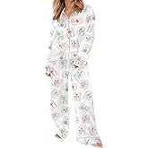 Pajamas for Women Mahjong Set polyester Button Down Long Sleeve Loungewear Cute Sleepwear