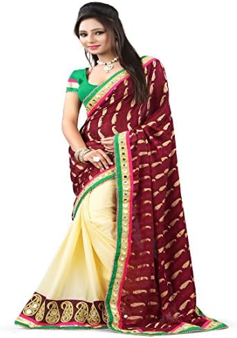 Stylo Sarees Women's Jacqurd Designer Indian Wedding Event Ethnic Part Wear Sari Free Size Maroon, Golden