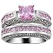 XAHH Jewelry Womens 2 pcs 925 Sterling Silver Plated Pink Cubic Zirconia Wedding Engagement Ring Set