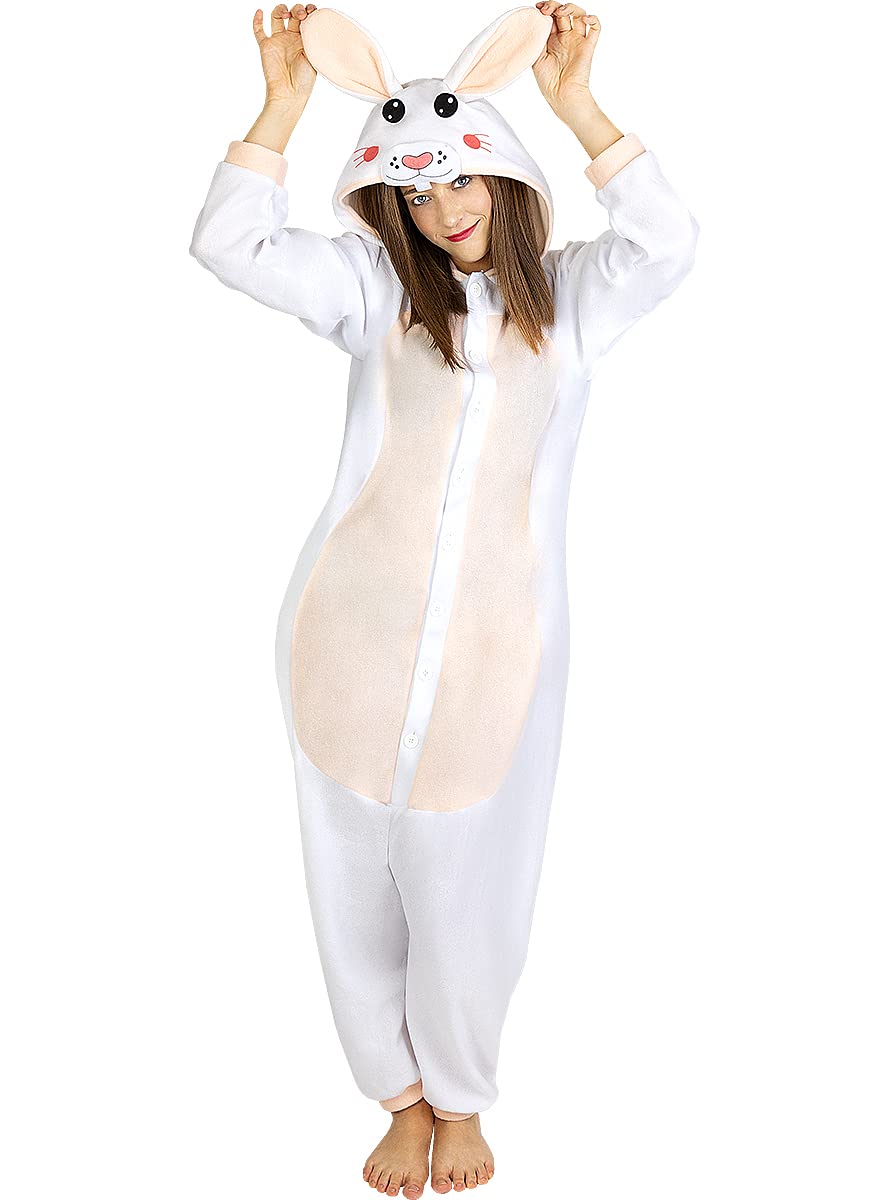Funidelia | Onesie Rabbit Costume for men and women Animals - Costumes for adults, accessory fancy dress & props for Halloween, carnival & parties - Size L-XL - White