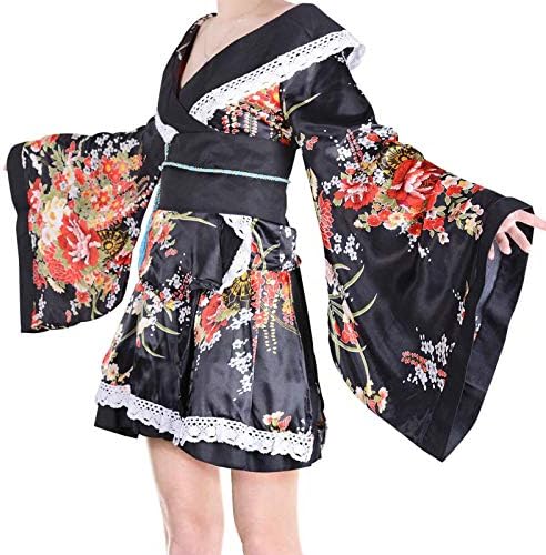 Deluxe Kimono Robe Ladies Geisha Costume Women's Japanese Traditional Fancy Dress Bow Belt Short Style