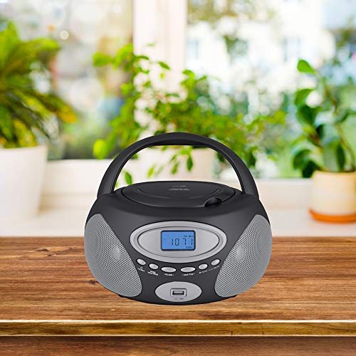 HANNLOMAX HX-311CD Portable CD/MP3 Boombox, PLL AM/FM Radio, USB Port for MP3 Playback, Aux-in, LCD Display, AC/DC Dual Power Source(Grey)