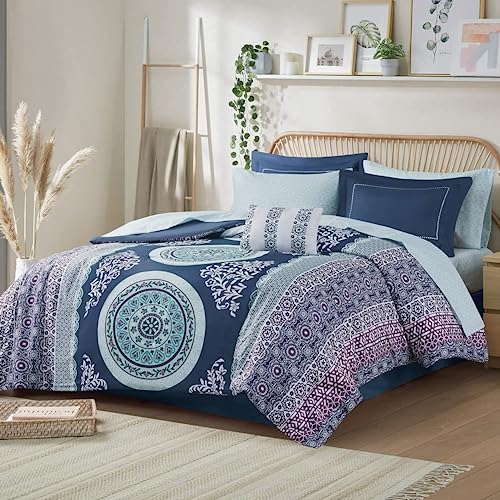 Intelligent Design Vinnie Mikrofaser-Druck, Blumendesign, Bestickt, modern, trendig, lässig, für alle Jahreszeiten Casual Twin Navy