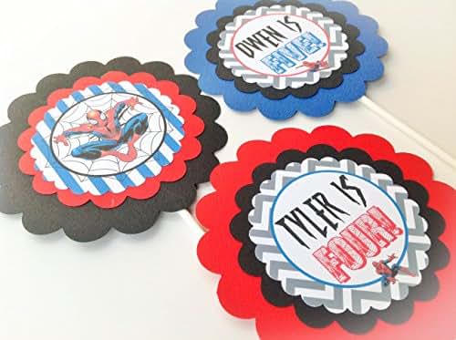 Amazon.com: 3 Centerpieces or Cake Toppers - Spiderman Inspired Happy