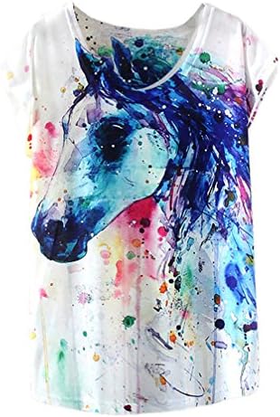 RieKet Womens Fashion Short Sleeves Casual T Shirt Cute Tops (Ink Horse, M)