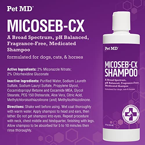 Pet MD MicosebCX Medicated Shampoo for Dogs, Cats, & Horses with