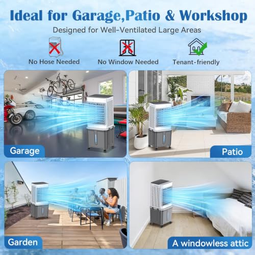 Portable Air Conditioner, 7.9 Gal Portable AC Unit Cooling Fan, Fast Cooling Evaporative Air Cooler with Remote & Timer, 3 Speed Windowless air conditioner for Bedroom, Garage,Patio