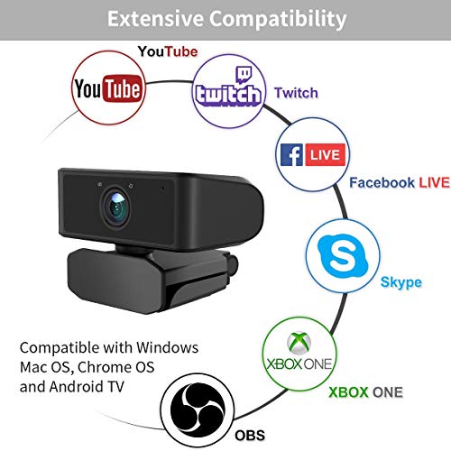 Webcam with Microphone1080P Full HD KKUYI for Video Live Streaming, USB 2.0 Desktop Laptop Computer Web Camera with Auto Light Correction, for Windows Mac OS, Conference, Gaming, Online Classes