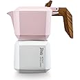 Bincoo Stovetop Espresso Maker 2 Cups,Creative Cube Moka Coffee Pot Double Valve-Italian Espresso Moka Pot with Filter Paper,120ML/4oz(Pink-white)