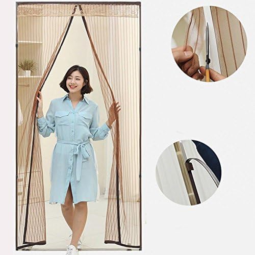 Stripe Mesh curtain,Anti-mosquito anti-dust superfine grid Magnetic curtain Europe simple silent Fly screen mosquito nets -Coffee 240x100cm(94x39inch)