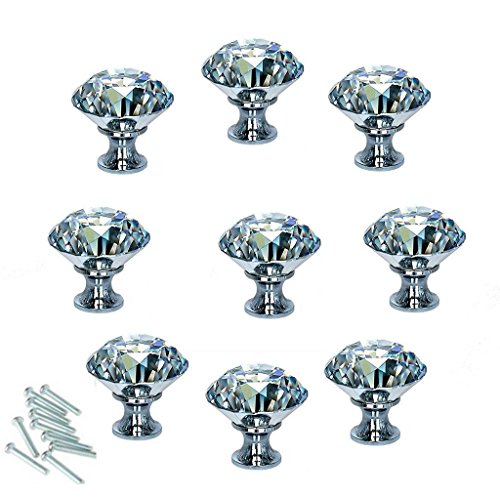 Shemya 8PCS 25MM Diamond Shape Crystal Glass Cabinet Knob Cupboard Drawer Pull Handle