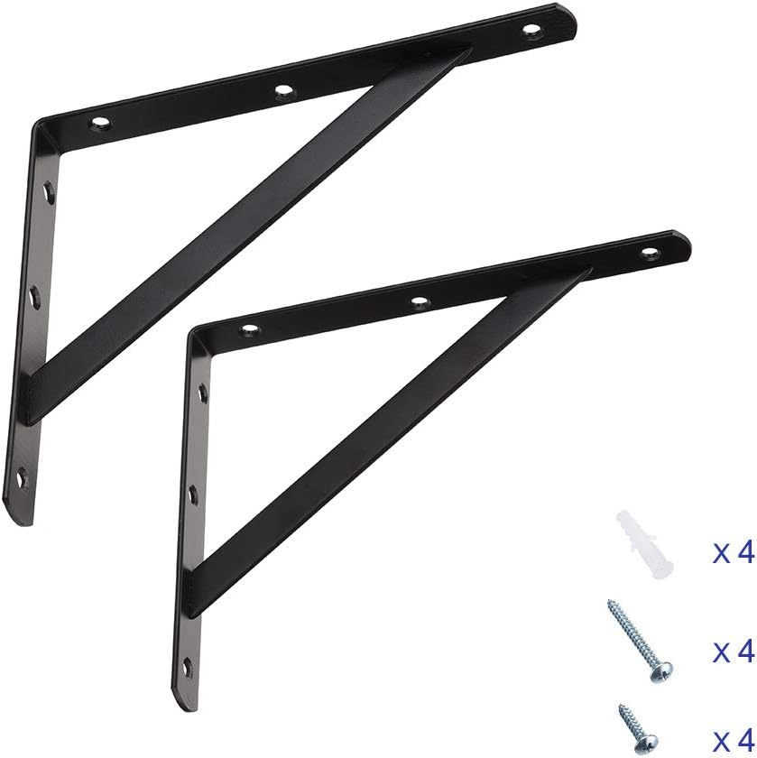 Dewell 2 Pcs 10inch Tripod Triangle Shelf Brackets, Wall Mounted Shelf Supports Black,BT250: Home Improvement