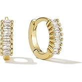 Pearich 14K Gold Small Huggie Earrings for Girls,925 Sterling Silver Gold Hoops Earrings Trendy Chunky CZ Pin Earrings Jewelry Gifts for Girls