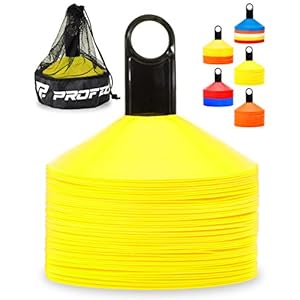 Pro Disc Cones (Set of 50) – Agility Soccer Cones with Carry Bag and Holder for Sports Training, Football, Basketball…