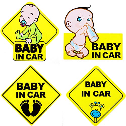 4 Piece Baby Board Sign Sticker for Car Baby in Car Decal Baby Kids Safety Signs Stickers Baby Car Sticker Baby Car…