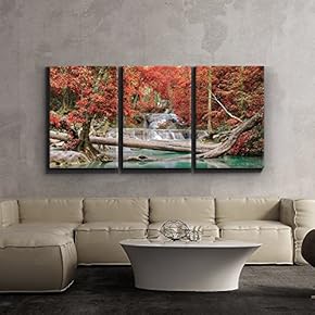 3 Piece Canvas Print - Contemporary Art, Modern Wall Art - Stream and Waterfall in Exotic Location - Giclee Artwork - Gallery Wrapped Wood Stretcher Bars - Ready to Hang 16"x24"x3 Panels