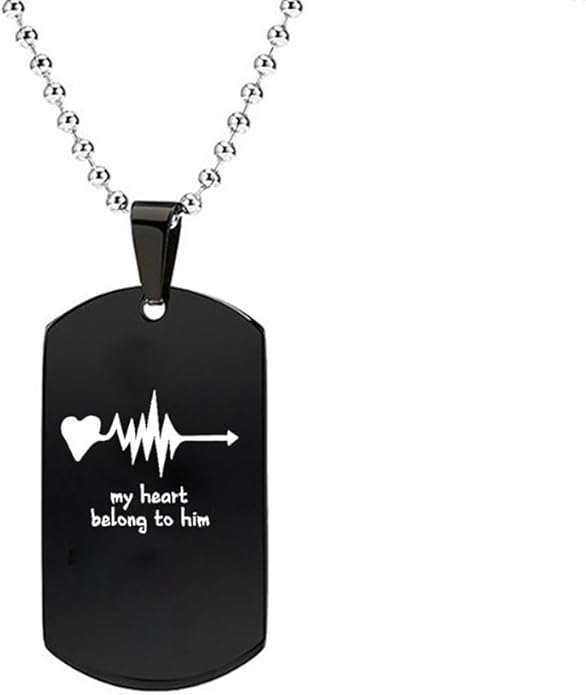 Powerfulline Exquisite My Heart Belong to Him/Her Letters Titanium Steel Pendant Chain Couple