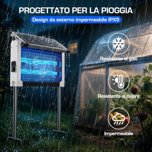 Lampada Antizanzare Solare da Esterno, Impermeabile IPX5 (Bianco)