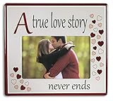 A True Love Story Never Ends Picture Frame - Red Hearts with Saying on Ceramic Frame - Anniversary Gift - Valentine's Day Gift for Her - For 4x6 Inch Photo