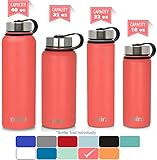 MIRA 22 Oz Stainless Steel Vacuum Insulated Wide Mouth Water Bottle with 2 Caps | Thermos Keeps Cold for 24 Hours, Hot for 12 Hours | Double Walled Powder Coated Travel Flask | Coral