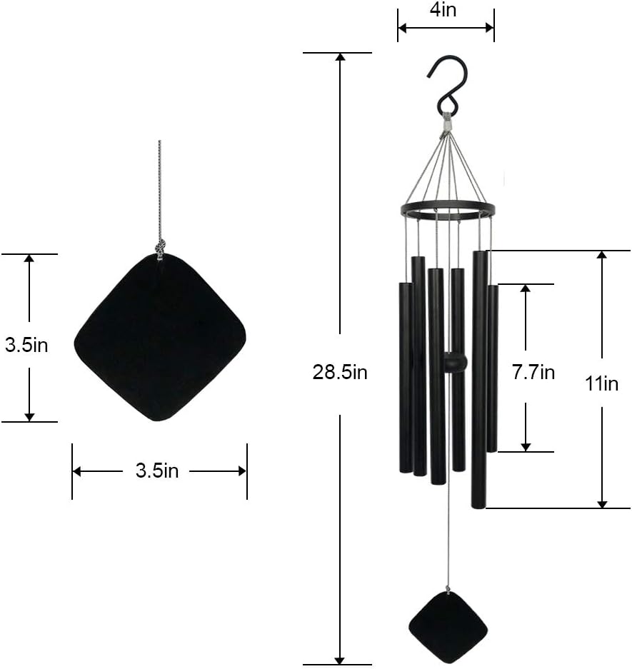 BLESSEDLAND Premium Wind Chimes-6 Hollow Aluminum Tubes, 28" Wind Chime for Garden, Yard, Patio and Home Decoration (Black) … : Garden & Outdoor