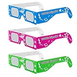 Solar Eclipse Glasses CE and ISO Certified - Safe Solar Viewing - Viewer and Filter - Made in USA - NEON (3 Pack)