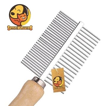 Foodie Puppies Wooden Handle Steel Needles Pet Rake Hairbrush Grooming for Dogs and Cats