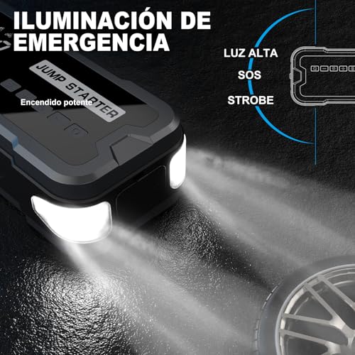 Arrancador de Coches con Compresor de Aire, 4000A 150PSI Arrancador Portátil de Batería de Coche, Arrancador de Emergencia con Cable de Puente de Seguridad Inteligente Visualización LCD Linterna