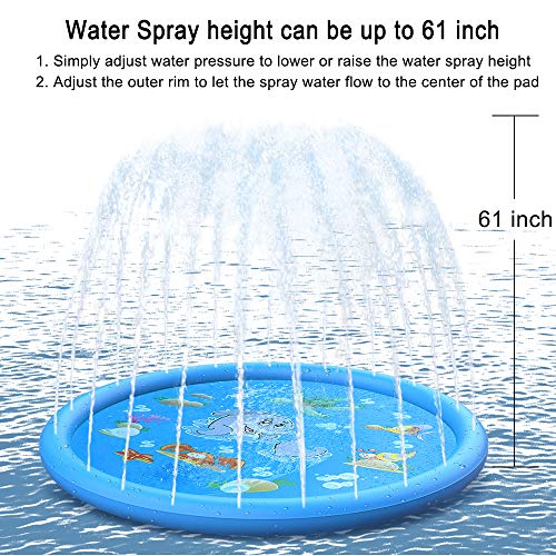 AK Sprinkler Splash Pad 68 Inch, Funny Outdoor Party Sprinkler Toy Sprinkler Play mat & Splash Pad for Kids, Toddlers, Boys and Girls (Blue)