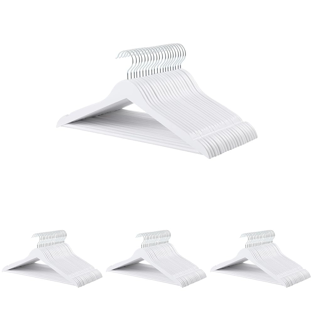 Amazon Basics Durable Wooden Clothes Hangers,White,(Pack of 80)