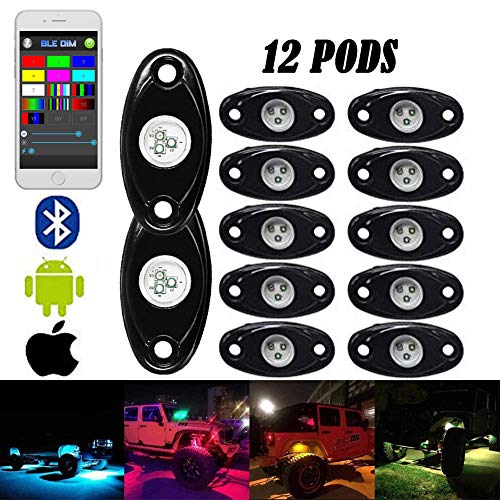 LED ROCK LIGHTs -CHZ&D 12 pods Bluetooth Controll RGB Lights for for Trucks, Jeeps, SUV, ATV – Offroad, Crawling, Climbing Waterproof, SoundSync (12 pods)