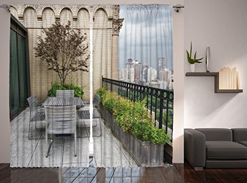 Manhattan New York City Balcony Large Window Curtain - Set Of Two 54 x 90 Inch Curtains