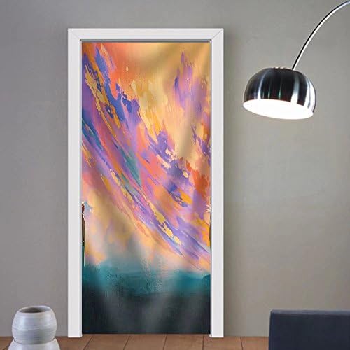 Niasjnfu Chen custom made 3d door stickers Man and Woman Standing Opposite of Each Other Against Colorful SkyIllustration Painting Fabric Home Decor For Room Decor 30x79