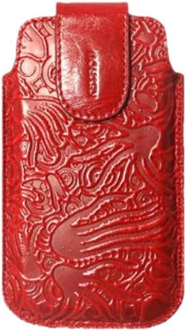 Limited Luxury Cases IPH1601-4 Burnish Leather Slim Pouch with Embossed Octopus Pattern for iPhone 4/4S - 1 Pack - Retail Packaging - Red