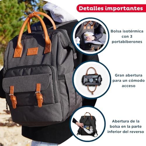 - Saco de mudar ESCAPADE - Saco de mudar de bebé - Saco de mudar de bebé - Saco de mudar de bebé para menino e rapariga - Confortável - Prático para saídas com o bebé - Cinzento escuro