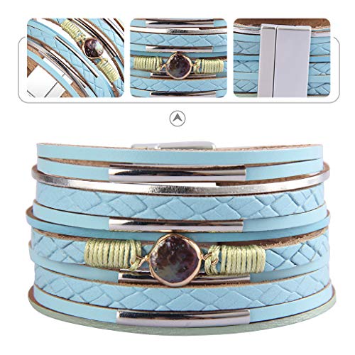 AZORA Leather Wrap Bracelets for Women Goldplated Metal Crescent Cuff Bracelet with Magnetic Buckle Casual Bohemian Wrist Bangle Jewelry Gift for Ladies Teen Girls Sister Mum