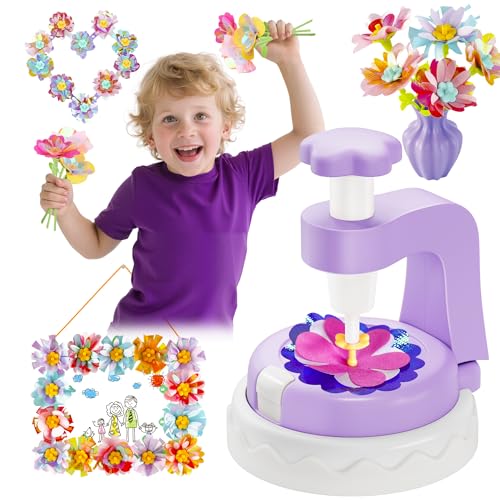 Kingci Fabric Flower Bouquets DIY Kit, 2025 Creative Flower Making Kits for Toddler Girls 117PCS Educational Arts and Craft Kits for Kids, Birthday Christmas Gifts for Girls Boys Teens (Purple)