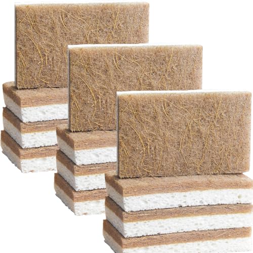 12 Pack Eco-Friendly Coconut Fiber Kitchen Sponges - Biodegradable, Durable, and Soap-Saving for Pots, Pans, Countertops, Bathtubs, and Tiles, Sponge Dish (Square)