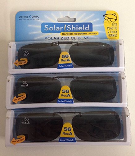 3 SOLAR SHIELD Clip-on Polarized Sunglasses Size 56 rec A Black Frameless NEW