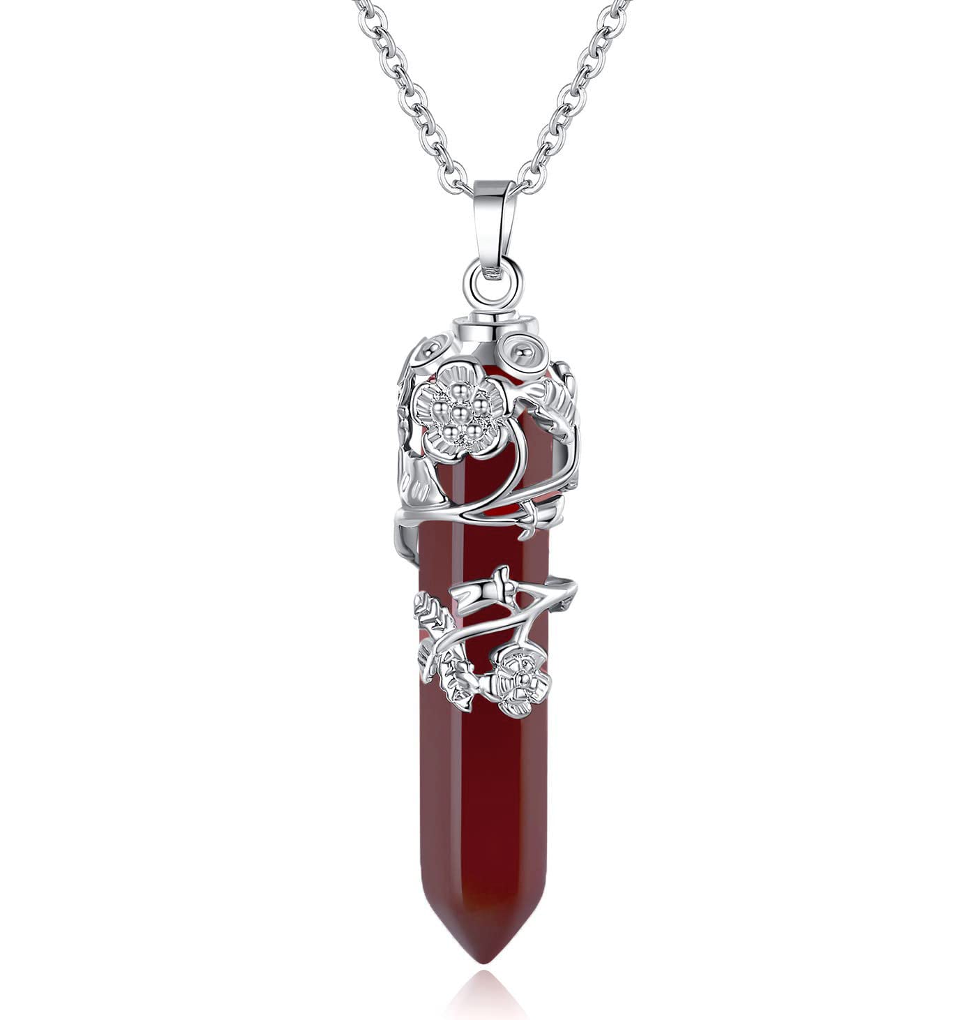 XIANNVXI Red Agate Carnelian Necklaces Healing Crystals Flower Pendant Necklace Reiki Gemstone Stone Jewellery for Women