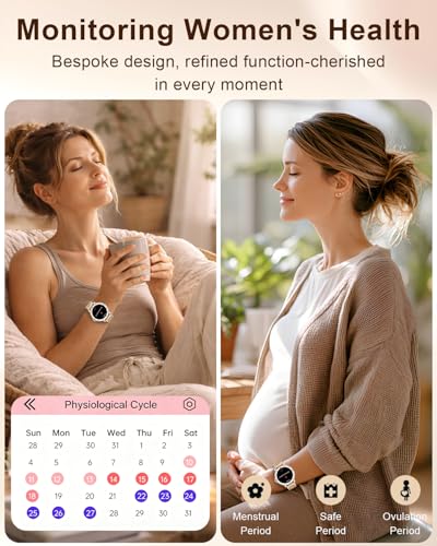 Women's Smart Watch with Calls, 1.27'' Smartwatch Woman with Diamond Strap, Compatible with Android/iOS, IP68 Waterproof Smart Watch Round with 120+ Sports SpO2 Sleep Pedometer, Rose Gold